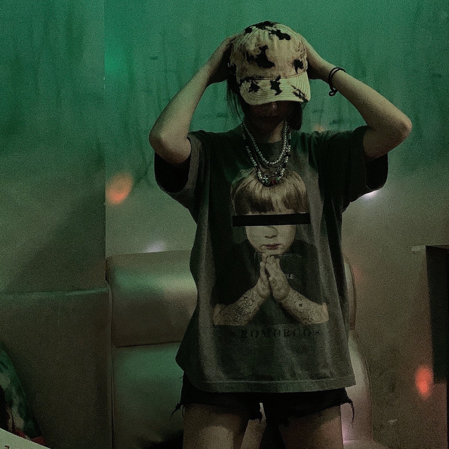 Original Custom Tie Dyed Alien Eye Mask Crved Brim Hat